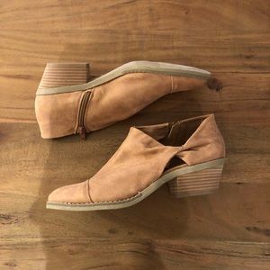 Report Tan Suede Twist Cutout Ankle Booties